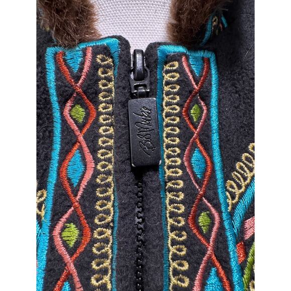 Bob Mackie Wearable Art Embroidered Vest w Faux Fur Collar Size S Zip Womens - Picture 3 of 11